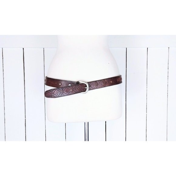Vintage tooled braided distressed leather western belt - Picture 1 of 5